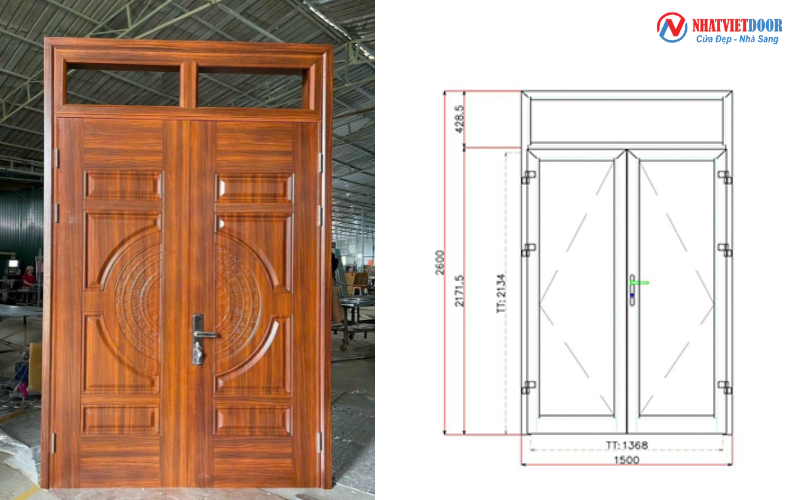 kích thước cửa thép vân gỗ
