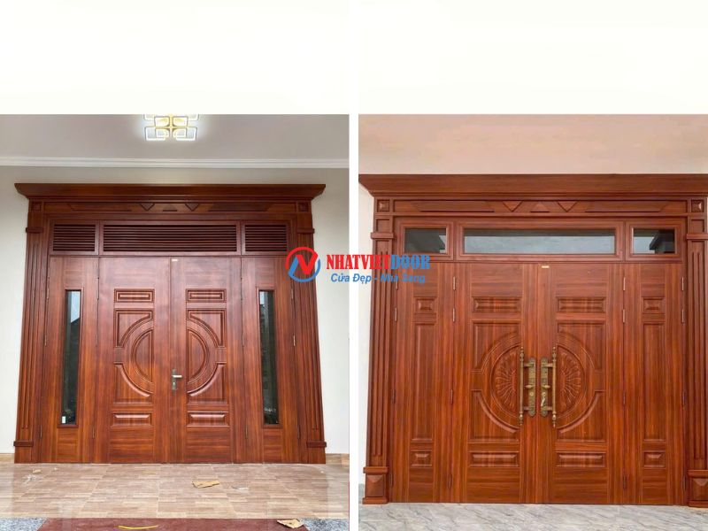Mẫu cửa thép vân gỗ 4 cánh